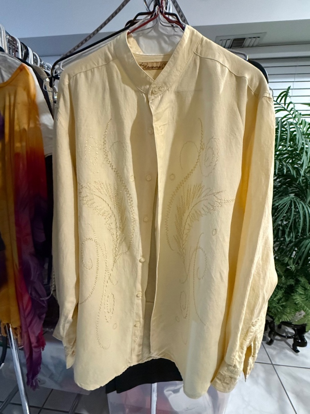 HAVANERA CO LARGE BAND COLLAR LINEN SHIRT